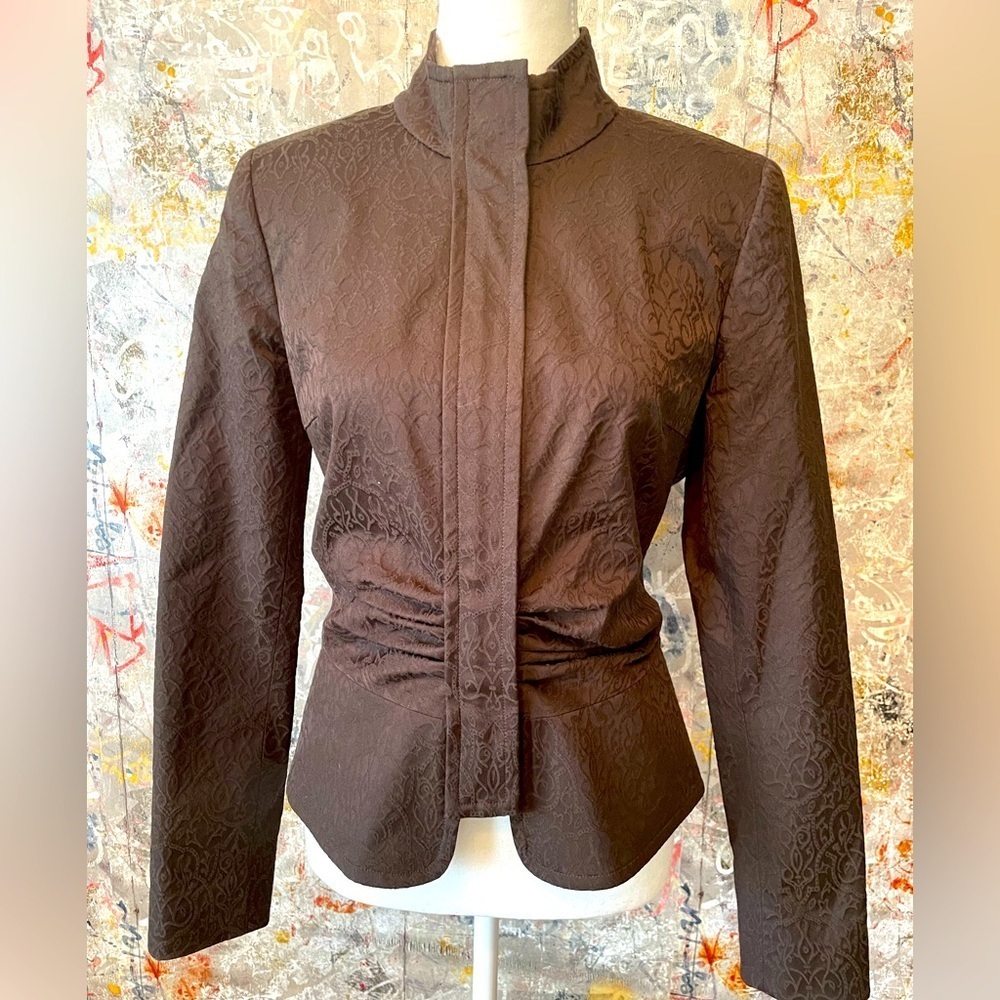 ETCETERA Brown Zip-up Patterned Blazer. Size 6